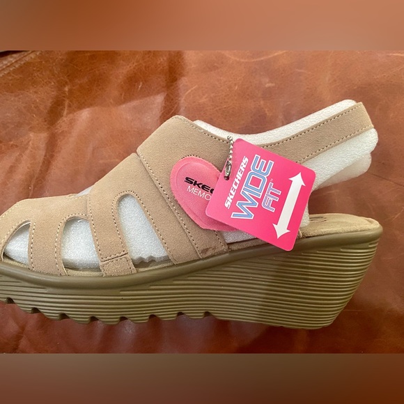 Skechers Shoes - Skechers Slingback Suede Wedge Sandals. W8.5. Memory Foam Footbed.